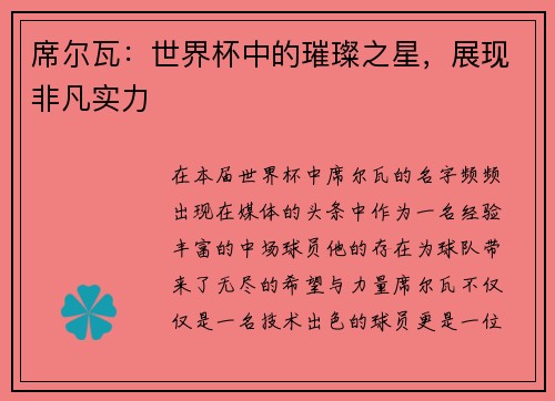 席尔瓦：世界杯中的璀璨之星，展现非凡实力